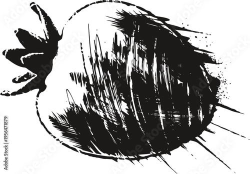 hand drawn pomegranate illustration in black ink with sketchy texture and dynamic lines