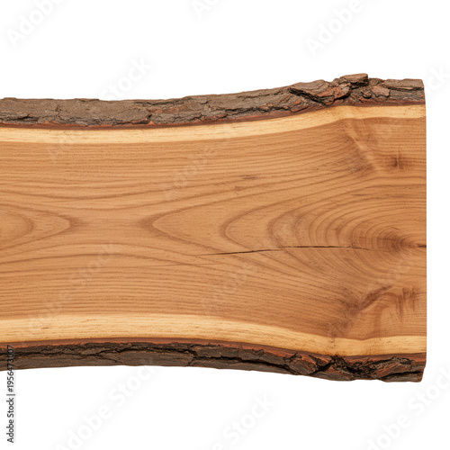 Wooden plank with bark texture isolated on transparent background