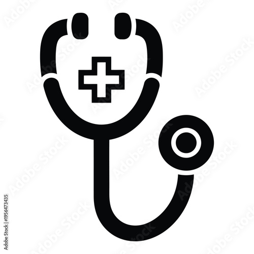 Medical stethoscope icon with a cross symbol in the center of its earpieces