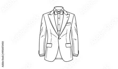 Mens tuxedo outline sketch formal suit front view vector illustration