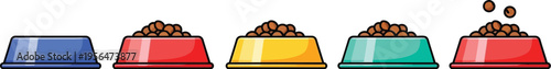 Assorted Pet Food Bowls in a Row