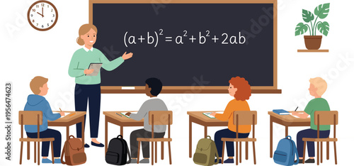  Students Sitting At Desks In Classroom For School Education Academic Learning And Primary Teaching Career Illustration Projects