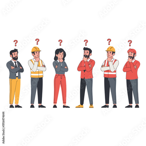 Group of People Pondering Questions Illustration Stock Video Confused Team Decision Making Business Concept Vector Graphic