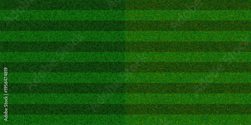 Soccer grass field texture background. Top view of green lawn with horizontal stripes and fine grain noise pattern. Minimalist football pitch backdrop for sports design. Vector illustration