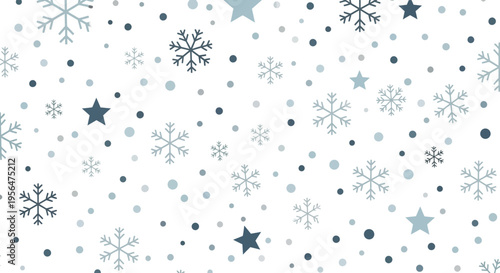 Snowflakes and stars on white background winter pattern