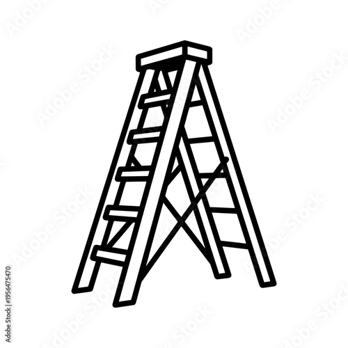 Step Ladder Outline Illustration – Folding Ladder Tool Vector Design