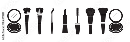 Professional makeup artist kit with brushes mascara wand lipstick and compact powder mirrors