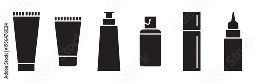 Cosmetic bottles and tubes collection beauty products for skincare and makeup