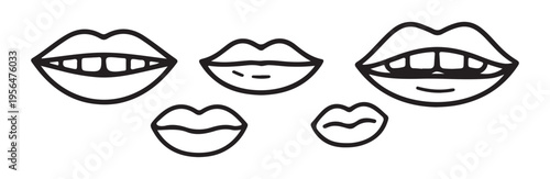 Lips icons set doodle style drawing woman mouth different shapes on white background