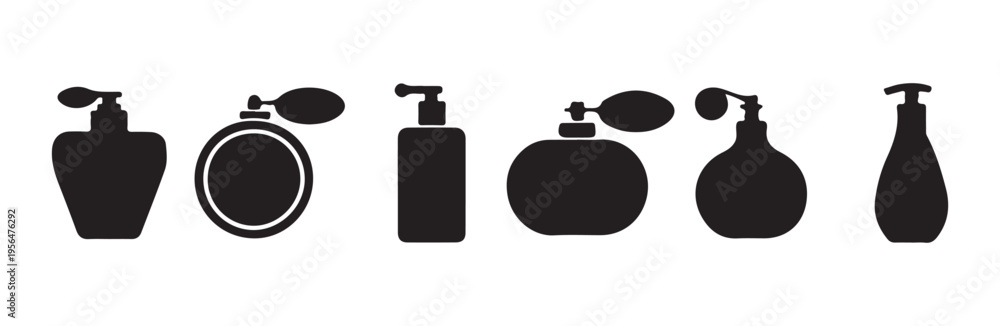 Fototapeta premium Variety of perfume and lotion pump bottle silhouettes for beauty products design packaging