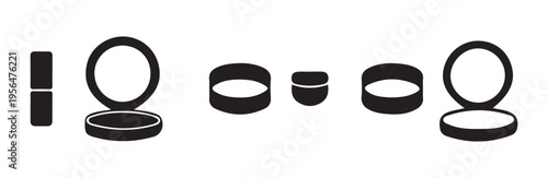 Various forms of compact makeup containers including mirrored powder cases and small pots