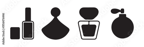 Nail polish bottle and perfume vector icons set personal care and beauty products