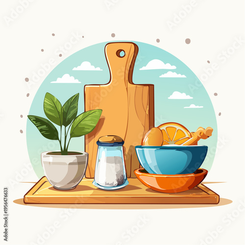 Minimalistische Küchenaccessoires mit Holz und Keramik