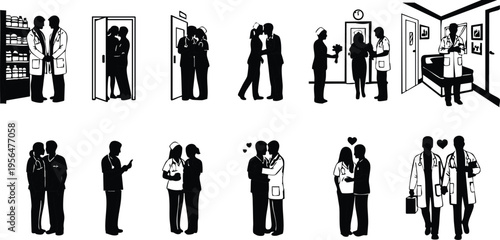 Creative Title: Romantic Professional Bonds and Intimate Healthcare Relationship Silhouettes