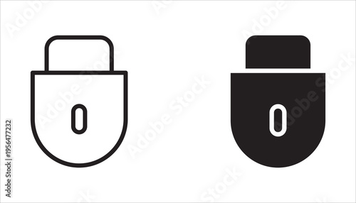 Padlock icon set. Open and closed padlocks. Locked and unlocked icons. Security symbols. White background.
