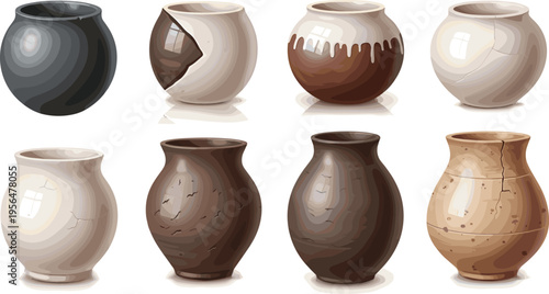 Modern ceramic vases collection with glossy gradient textures decorative pottery set minimal home decor objects vector illustration design