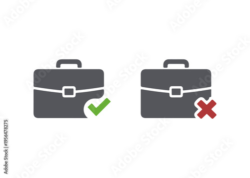 briefcase with a check mark and a cross set flat icon
Vector flat icon, isolated on white background