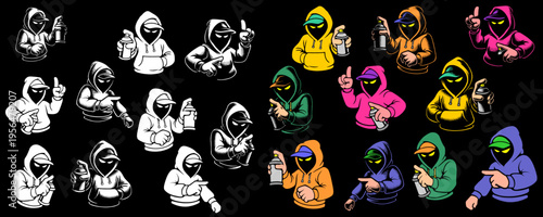 Large Collection of Twenty Five Diverse Graffiti Artist Characters in Various Colors and Poses.