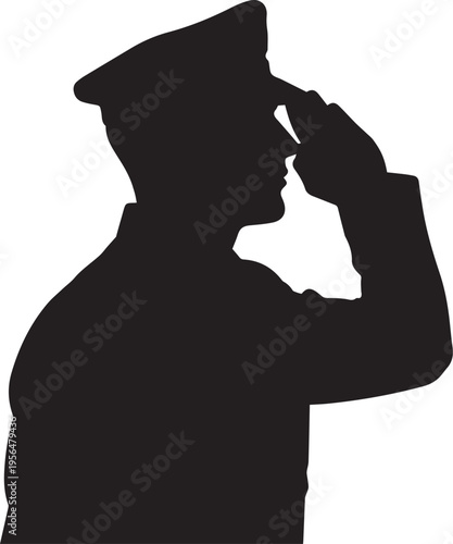 Military soldier or police officer saluting in uniform vector illustration line art