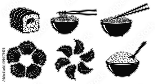 Black and white food and drink icons set for web design