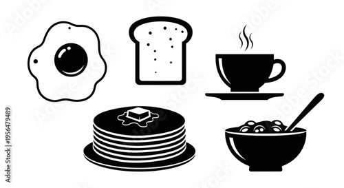 Breakfast food and drink vector illustration set