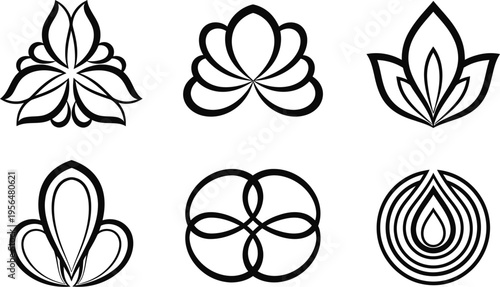 Collection of six unique flower and leaf designs