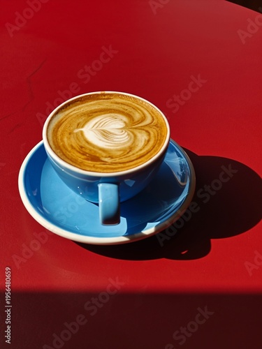 Navy Blue Cup Latte Art Close Up Side View