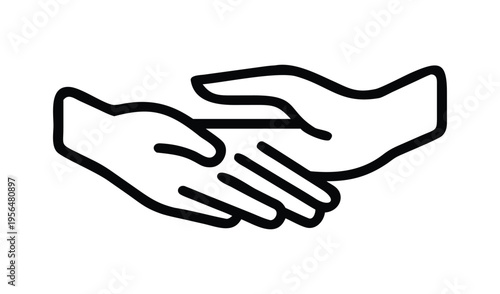 Simple line art icon of two hands reaching out to each other