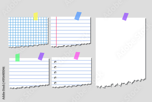 Torn paper note pieces set with ripped edges for writing