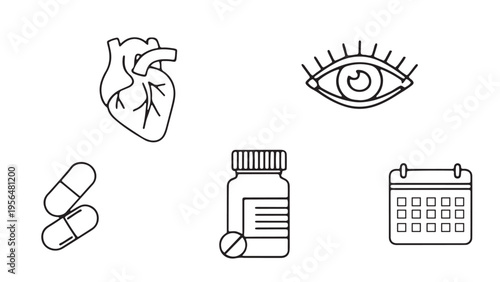 Eye Health and Medication Set, Vision Care Treatment and Clinical Monitoring Illustration