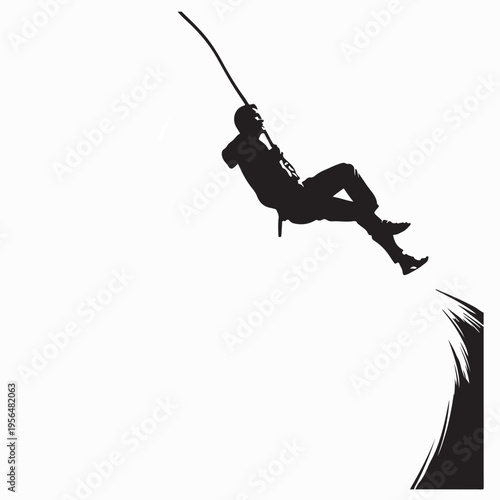 Bungee Jumping Concept Design Silhouette With Elastic Rope Vector