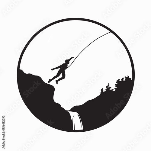 Adventure Sport Bungee Jumping Action Silhouette Isolated On White