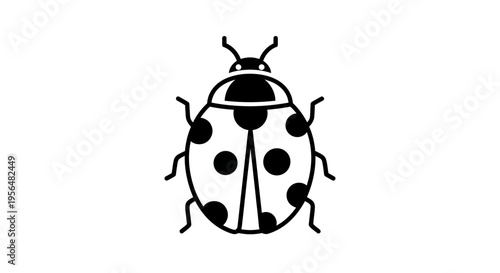 Black and white line art illustration of a ladybug with spots and antennae.