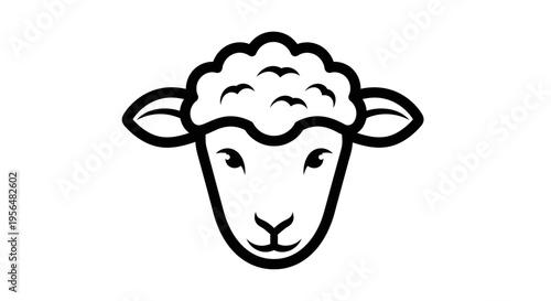 Simple black and white line art illustration of a sheep's head facing forward with curly wool on top.