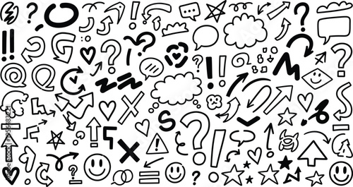 A collection of various punctuation marks and symbols in black and white