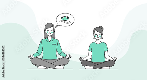 Illustrative depiction of calm women practicing meditation for health and wellness