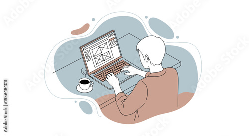Illustrative depiction of an individual engaging with design software on a laptop with a steaming