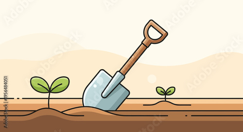 Illustration showcasing the concept of new beginnings with a shovel planting seed