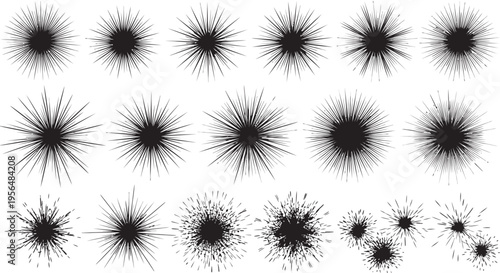 Collection of black inkblot patterns on white background