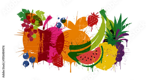 Colorful abstract fruit illustration in a vibrant paint splash style isolated