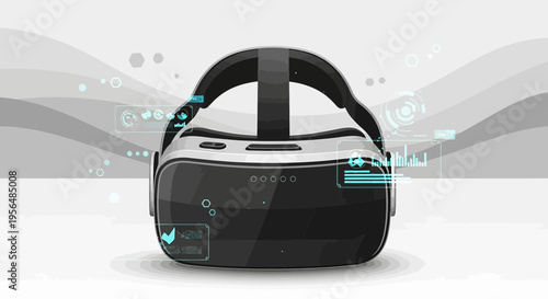 Immersive virtual reality headset with futuristic hud interface and digital elements enhanced