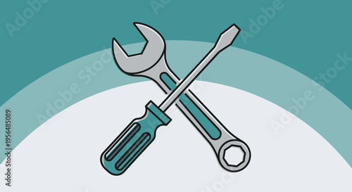 Illustrative icon depicting crossed wrench and screwdriver symbolizing repair works or services