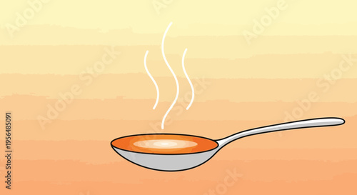 Illustrative hot liquid in a spoon against a soft gradient backdrop ready for consumption