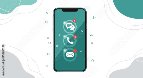 Illustrative Smartphone Displaying Missed Call and Message Notifications on Teal Background with