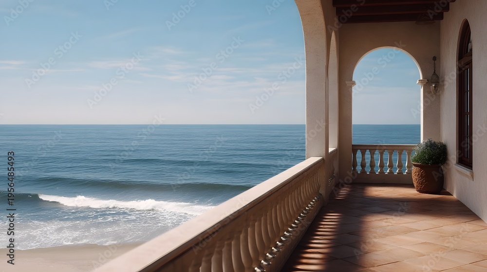 Fototapeta premium Serene coastal architecture overlooking the ocean waves