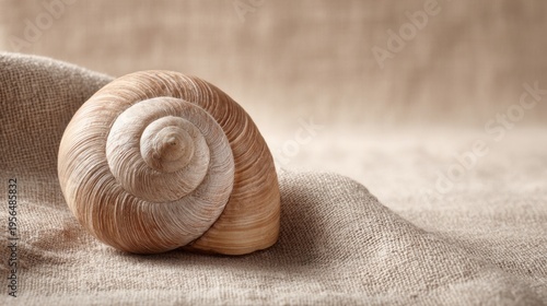 Elegant Spiral Seashell on Textured Linen Background