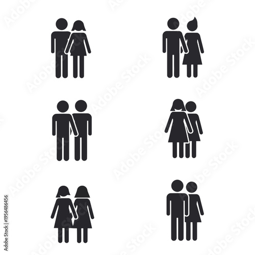Black silhouette icons of diverse couples and relationships