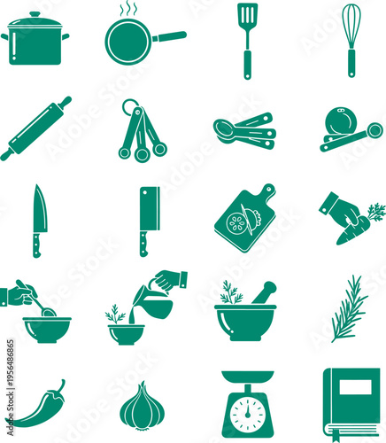Set of cooking and kitchen tools icons isolated on transparent background culinary equipment collection