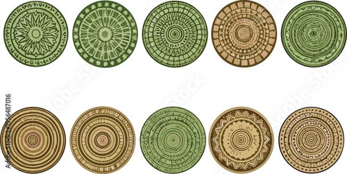Circular Mandala Pattern Collection with Ethnic Tribal Ornaments in Earth Tone Colors for Decorative Design, Textile Prints, and Boho Style Vector Illustration