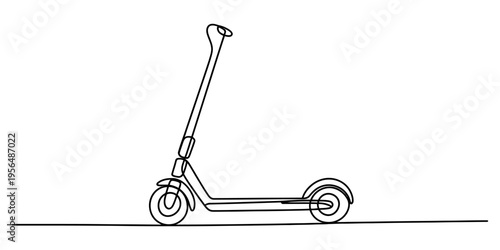 Continuous line drawing of a modern electric scooter for urban transportation on a white background. Vector, illustration